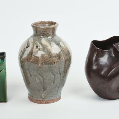 THREE STUDIO POTTERY VASES.