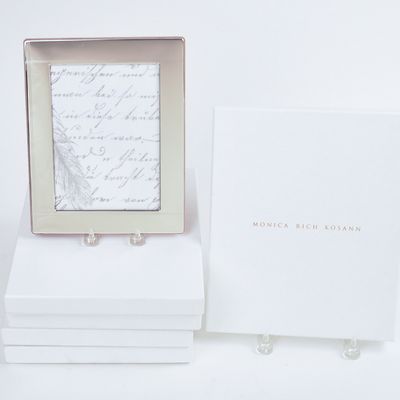 FIVE MONICA RICH KOSANN 5X7 STERLING SILVER PICTURE FRAMES.