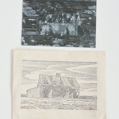 ENGRAVING PLATE: DERELICT BARN.