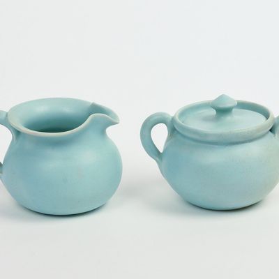 GORDY POTTERY SUGAR BOWL AND CREAMER.