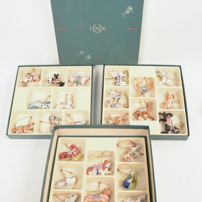 TWENTY FOUR LENOX CAROUSEL ANIMAL CHRISTMAS ORNAMENTS.