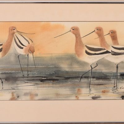 WATERCOLOR WITH SANDPIPERS.