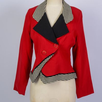RED AND HOUNDSTOOTH ALBERTO MAKALI WOMEN'S BLAZER.