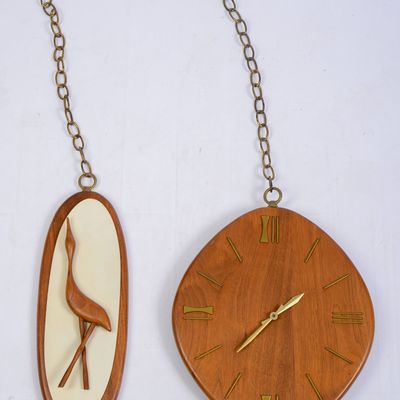 MID CENTURY CLOCK WITH STORK.