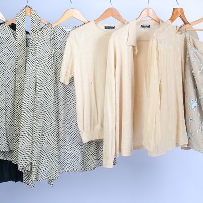 SIX GIORGIO ARMANI LADIES BLOUSES, SIZES 46, 48, 10 AND 12.