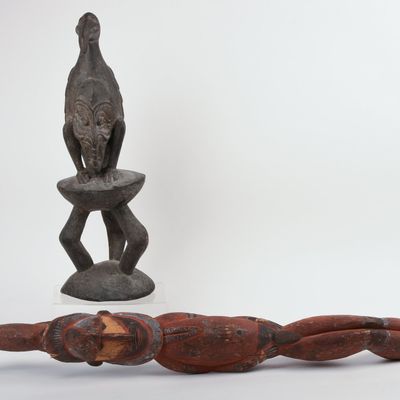 TWO AFRICAN CARVED WOODEN SCULPTURES.