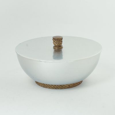 MID CENTURY ALUMINUM LIDDED BOWL.