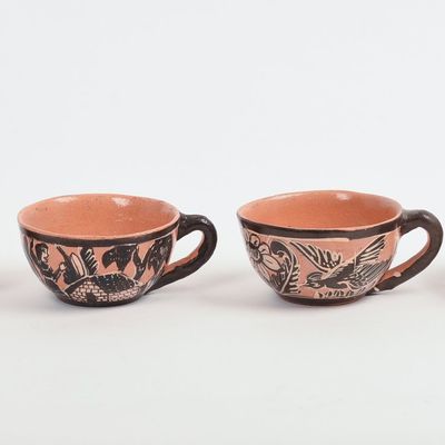 FOUR MEXICAN TLAQUEPAQUE POTTERY CUPS