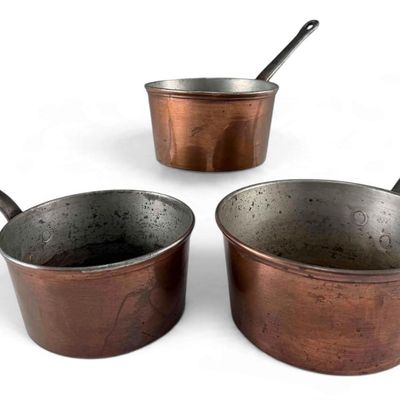 Three Gratieux Paris Graduated French Copper Pots