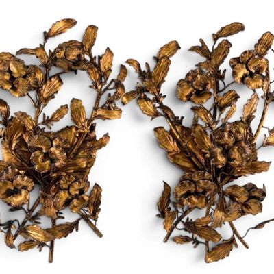 Pair Of Hollywood Regency Gilt Floral Wall Sconces