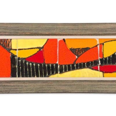 Mid Century Modern Hand Painted Art Tile Panel