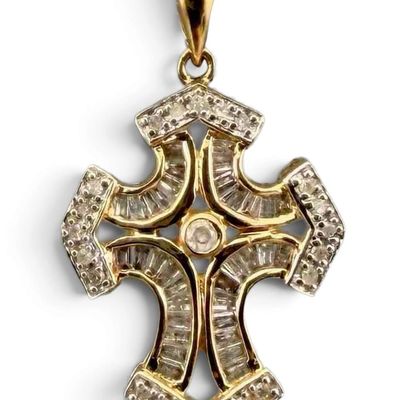 10K Gold And Diamond Cross Pendant