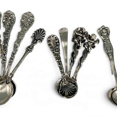 Sterling Silver Salt Spoons, Many With Angel Motif