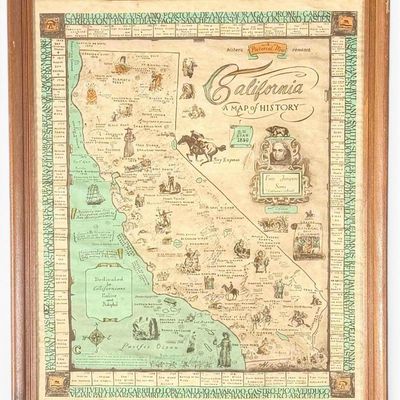 G.P. Dicus, California, A Map Of History, Pictorial Map, 1950
