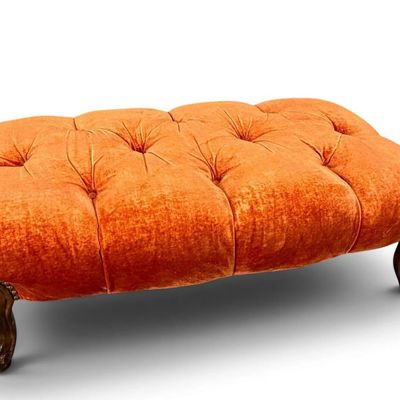 Louis XV Style Button Tufted Velvet Ottoman