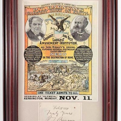 P.T. Barnum Autograph, Dated 1878