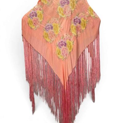Pink Silk Embroidered Peony Piano Shawl