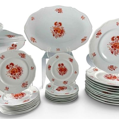 Limoges Ceralene Copper Rose Porcelain Partial Service, 28 Pieces