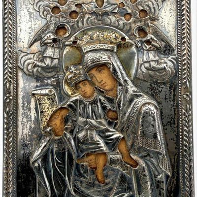 Russian 84 Silver Icon of the Mother of God and Christ Child, 1891