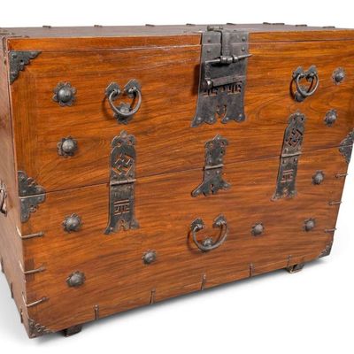 Korean Bandaji Iron-Mounted Hardwood Storage Chest