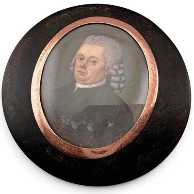 Horn Snuff Box with Portrait Miniature and Gold Mount