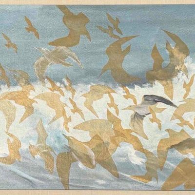 Seagulls, Mid-20th Century, Mixed Media on Masonite