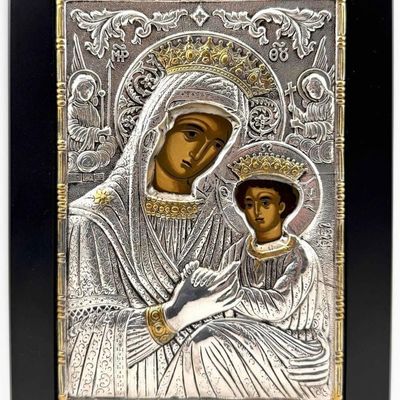 Clarte Sterling Silver Byzantine Replica Icon, Madonna & Child