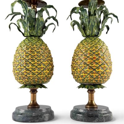 Pair Of Petites Choses Tole Pineapple Candlesticks
