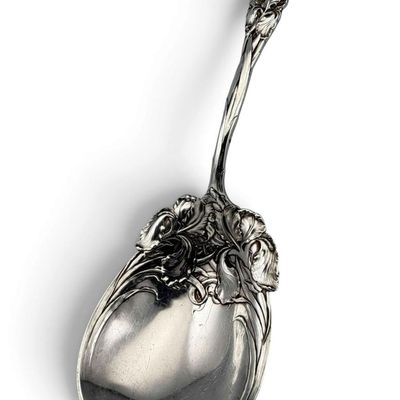 Art Nouveau Iris Sterling Silver Serving Spoon, William B. Durgin Co.
