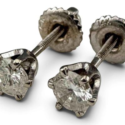 14K White Gold Diamond Post Earrings