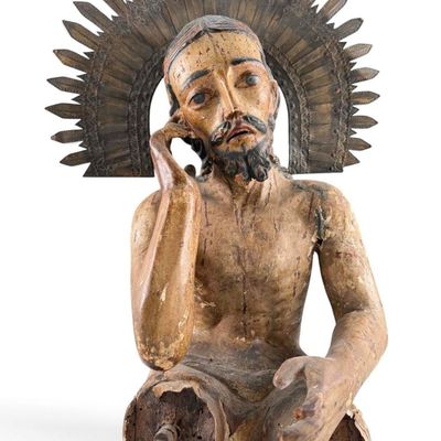 Carved Polychrome Wood Santos Figure Of Christ