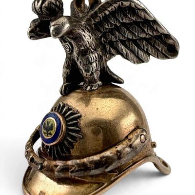 14K Gold, Silver & Enamel Prussian Garde du Corps-Style Helmet Fob