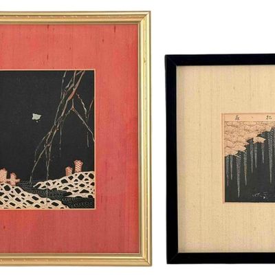 Two Japanese Floral Woodblock Prints, Late 19th C.
