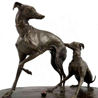 Attributed to Pierre-Jules Mene (French, 1810-1879), Two Whippets, Bronze Sculpture