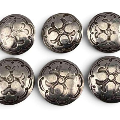Set of Six Navajo UITA 3 Sterling Silver Buttons, Toadlena Trading Post