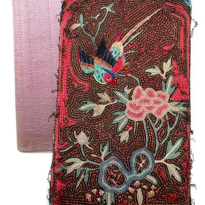 Chinese Embroidered Silk Case With Bird & Chrysanthemum Motif