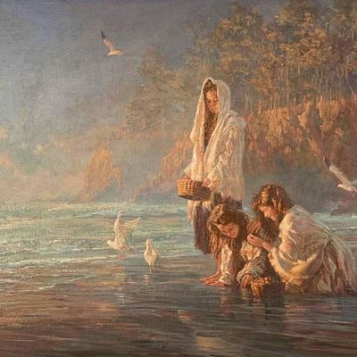 Bruce Wolfe, Figures at the Water's Edge, Oil on Canvas