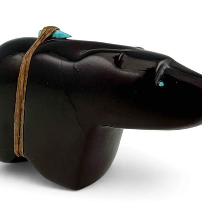 Zuni Bear Fetish With Turquoise Inlay