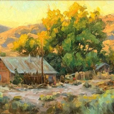 David Ballew (New Mexico, b. 1955), Dixon Farmhouse, Evening, Oil On Canvas