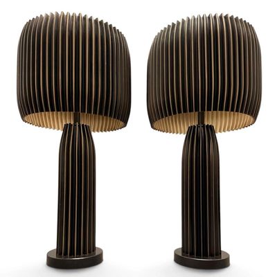 Pair Of Global Views "Ripple" Metal Table Lamps