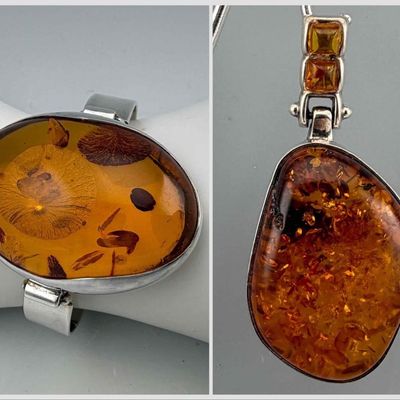Sterling Silver Amber Bracelet & Pendant