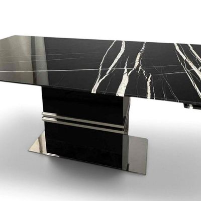 Postmodern Black Marble and Chrome Pedestal Dining Table