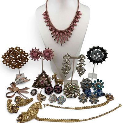 Grouping Of Vintage Rhinestone Costume Jewelry