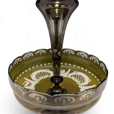 Bohemian Green Cut To Clear Glass Epergne