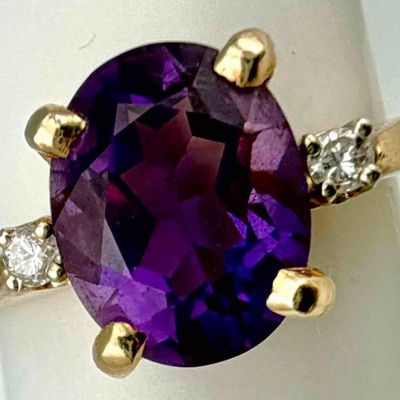 14K Gold Amethyst Diamond Ring
