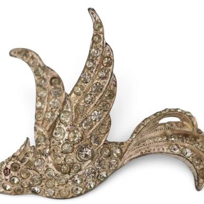 Coro Craft Sterling Silver Rhinestone Bird Of Paradise Brooch