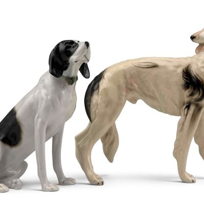 Two Continental Porcelain Dog Figurines, Borzoi and Hound
