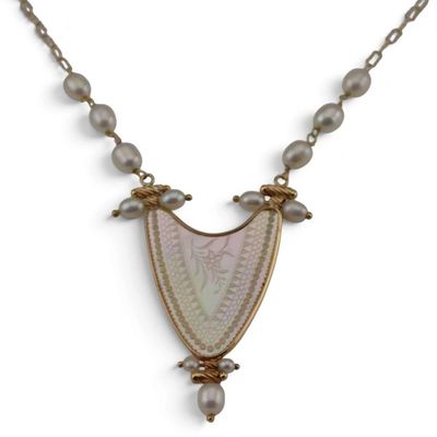 14K Pearl & Carved Mother Of Pearl Necklace