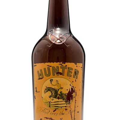 Large Hunter Whiskey "First Over the Bars" Advertising Display Bottle