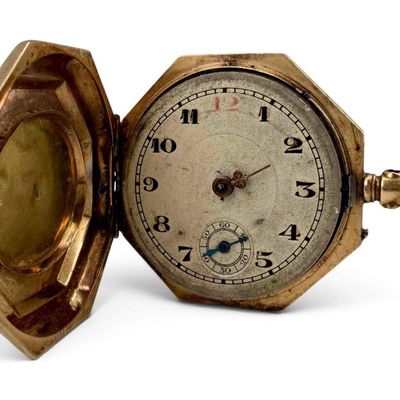 14K Gold Octagonal Swiss Pocket Watch